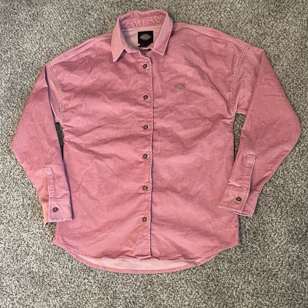 Dickies Women’s Halleyville Oversized Corduroy Button Down Shirt Foxglove Pink